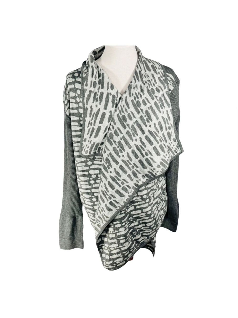 RAVEL shawl collar cardigan long sleeve grey knit two toned geometric Size XL